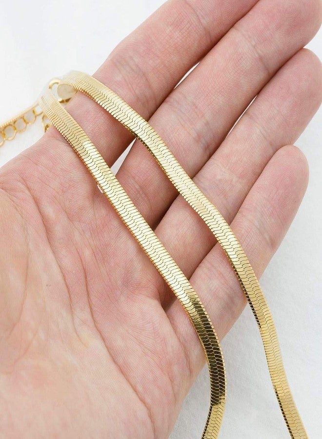 Fiusem Herringbone Necklace for Women, 14K Gold Plated Flat Snake Chain, Choker Necklace for Women, Width 5mm Length 20 In - Image 5